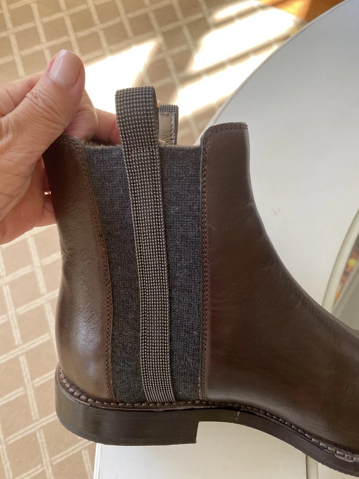 Brunello Cucinelli Botines Chelsea Cuero Liso Marrón Borde Monili Talla 37 Nuevos Foto 4 de 4