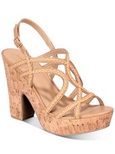 SUN STONE Womens Beige 1" Platform CorkNadiya Round Toe Block Heel Sandals 11 M