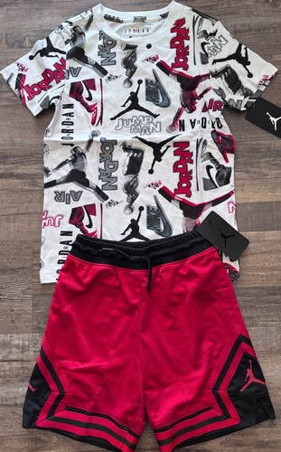 NWT Nike Jordan Boys YSM Red/Black/White/Gray Shorts Set Small