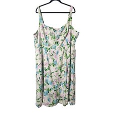 Old Navy 4X White Floral Linen Blend Midi Dress Smocked Back Pockets Cottage