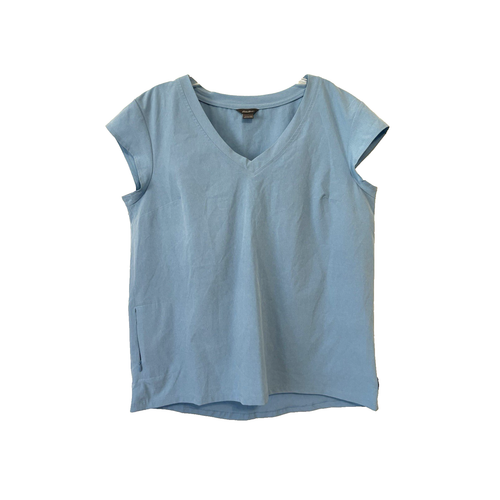 Eddie Bauer Damen Oberteil Flügelärmel Baumwolle Stretch V-Ausschnitt hellblau Gr. M