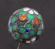 Antique Cloisonne Metal Enamel Floral Hatpin Hat Pin 27203