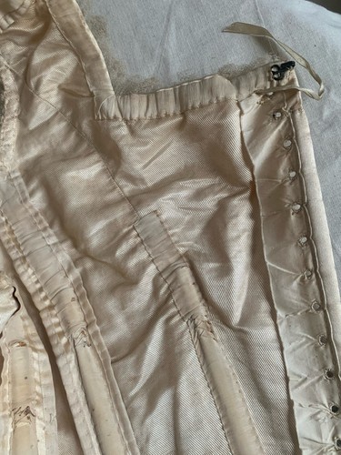 VICTORIAN WEDDING BODICE ANTIQUE CORSET SILK DUCHESS SATIN PARISIAN BROCANTE - Picture 12 of 14
