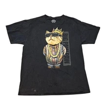 DOM T-Shirt Big Paw Paw Men Large Black Cat King Crown Sunglasses Graphic Street