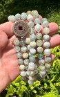 Aquamarine Baroque Pearl Triple Strand Necklace 11mm Beads Chinese Medallion — photo 3