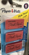 Paper Mate Pink Pearl Eraser 3 Pack Large 100% Latex Free Smudge Resistant