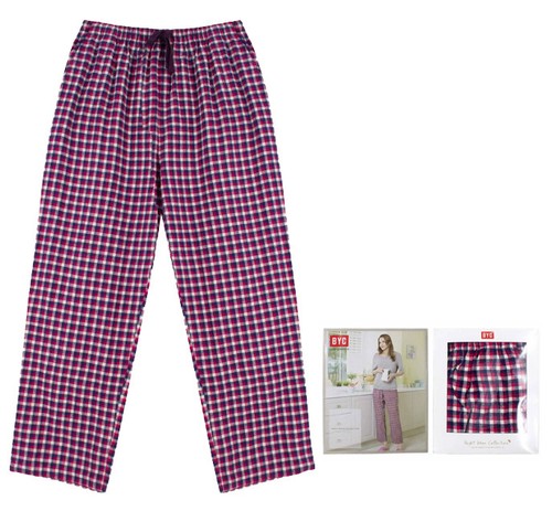 BYC Women's Cotton Elastic Waist Sleep Lounge Soft Pink Plaid Pajama Pants - Picture 1 of 3