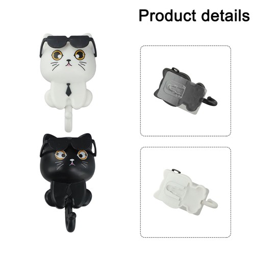 Cute Cat Design Wall Hooks Set of 2 with Fun Glasses Great for Home Decor Needs - Afbeelding 12 van 12