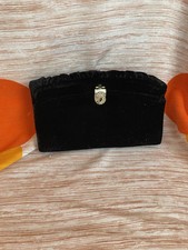 Vintage Black Velvet Clutch Rhinestone Gold Clasp By Garay 8 x5