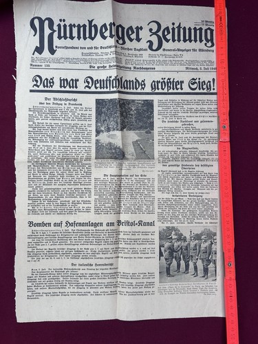 Alte Titelseite Nürnberger Zeitung Vom 3. Juli 1940 Propaganda NS 2. WK - Bild 1 von 2