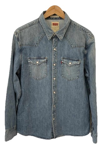Levi's Herren Western Jeanshemd Slim Fit Pearl Snap L blau langarm #C11