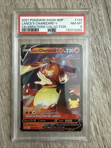 2021 POKEMON SWSH PROMO CELEBRATIONS COLLECTION LANCE'S CHARIZARD V PSA 8