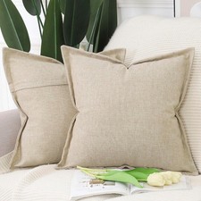 Madizz Set of 2 Linen Cushion Covers with Broad Edge Soft Boho Decorative Pillo