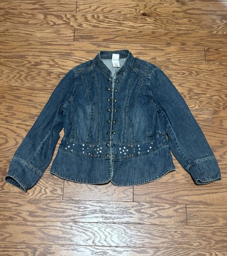 Giacca jeans denim blu con borchie Faded Glory donna Plus Y2K, taglia 16W - Foto 1 di 6