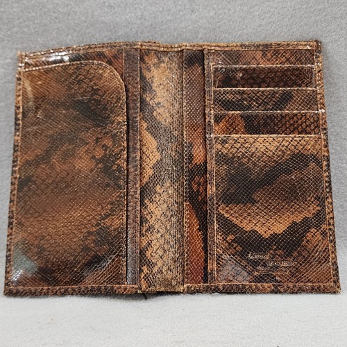 ACCESO DENEGADO Cartera Chequera Doble Plegable Diseñada en Piel de Serpiente para Hombres Cuero Marrón - Imagen 3 de 9
