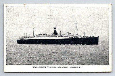 Versand: Zweischneckenturbinendampfer, 'Athenia'. Posted Oldham, 1931.