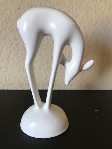 Statuina cervo ceramica MCM Roselane Pasadena vintage al pascolo - anni 50 bianca - Foto 2 di 3