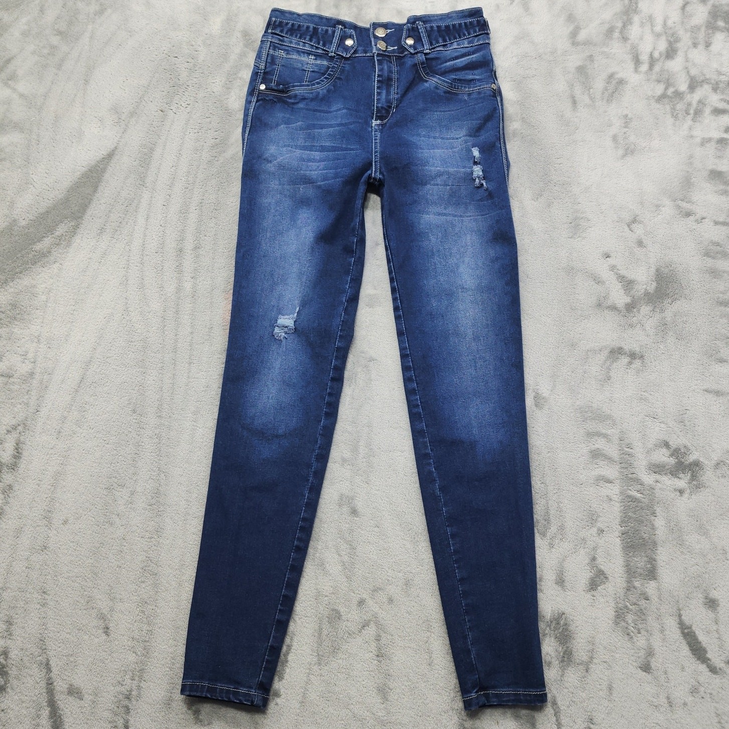 Womens 5 Blue Distressed High Rise Skinny Columbian Butt Lif