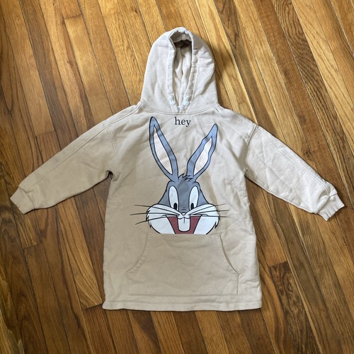 Zara Kids “hey” Bugs Bunny Long Hoodie Looney Tunes Tan Brown Unisex Size 9 - Picture 2 of 10
