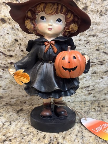 Candy Corn Lane Halloween kastanienbraunes Haar Hexen mit Kürbis & Ahornblatt Figur - Bild 7 von 11