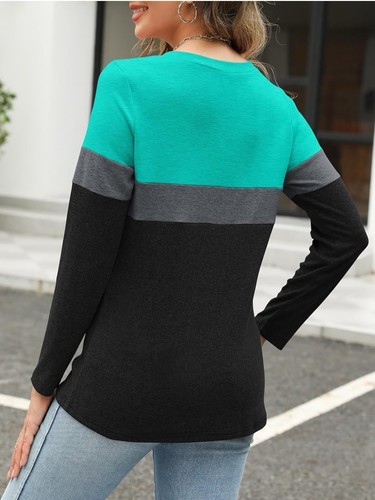 Women's Long Sleeve Shirts Zipper Color Block V Neck Tunic Tops Casual Blouse XL - 第 3/4 張圖片