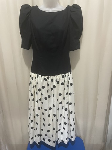 Opening Night Vintage 80s Polka Dots Big Bow Prom Party Dress XS-S - Picture 2 of 8