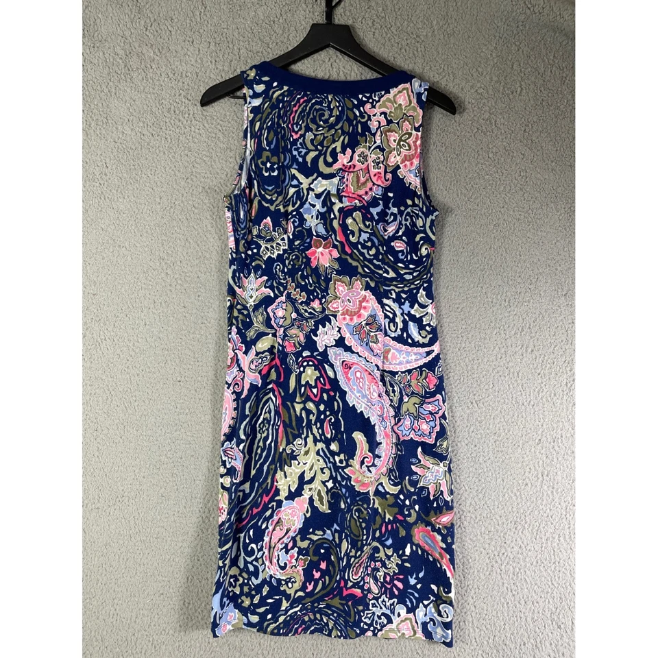Vestido Tommy Bahama Para Mujer Pequeño Azul Marino Cachemira Floral Sin Mangas Cuello en V S/P Foto 4 de 4