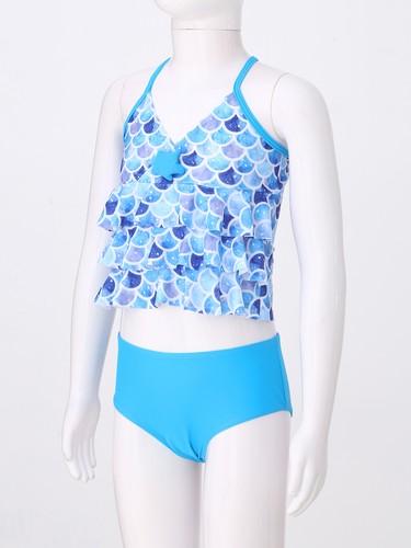 Girls Tankini Swimsuit Mermaid Scales Printed Tank Top with Bikini Briefs Set - 第 16/61 張圖片