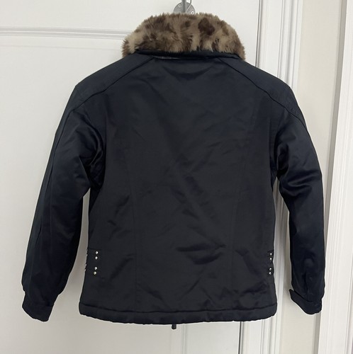 Spyder Girls Black Insulated Leopard Collar Winter Jacket Size L - Picture 3 of 17