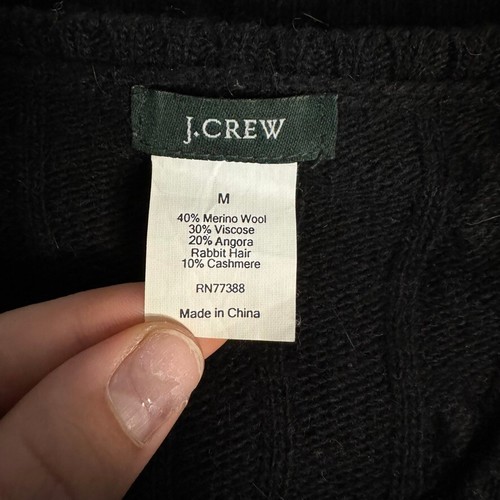 Vintage J crew Womens Black Ribbed Cashmere Angora Blend Cable Knit Sweater Sz M - Picture 2 of 6
