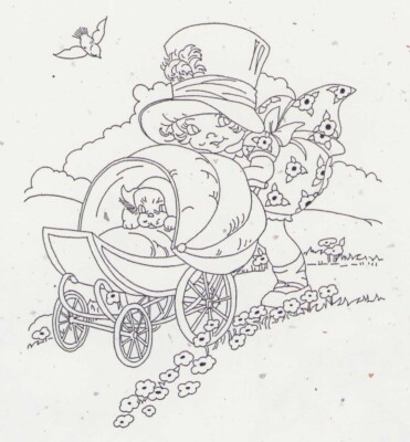 Vintage Embroidery Briar Rose Red Work Emma & Oliver Child Puppy Flowers Pattern