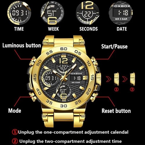 Mens Digital Analogue Watch Waterproof Quartz Sports Fashion Heavy Duty LED - Picture 9 of 14
