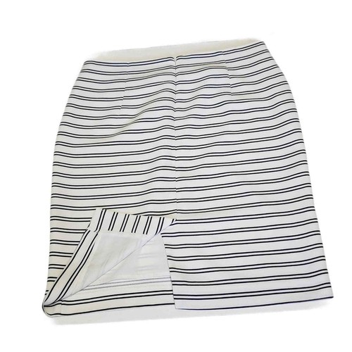 Banana Republic Skirt Womens 10 Petite White w Blue Stripes Lined Invisible Zip - Picture 2 of 16