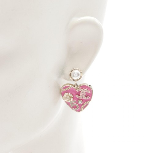 CHANEL COCO Mark No.5 Clover Pierced earrings Gold Plated Pink White Used women - Picture 4 of 5
