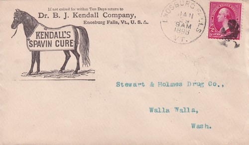 Advertising: 1896 Spavin Cure, Dr B.J. Kendall, Enosburg falls, VT to (61862) - 第 1/2 張圖片