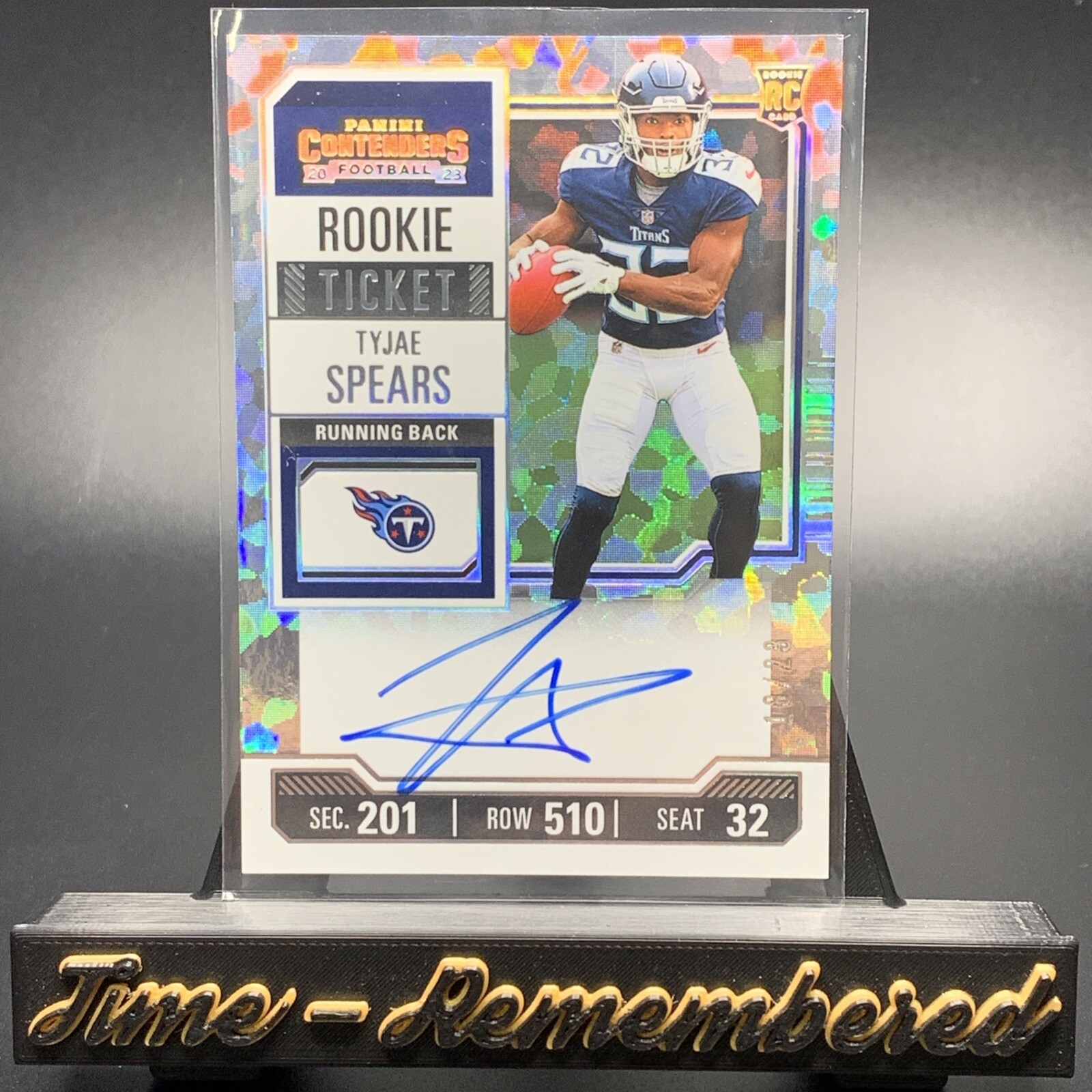 2023 Panini Contenders #137 Tyjae Spears Cracked Ice Rookie Ticket Auto #18/23