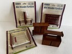 Vintage Wooden Dollhouse Miniatures Furniture Chairs, Bed and Chests (5 Pieces)
