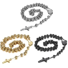Stainless Steel Jesus Christ Crucifix Cross Rosary Bead Chain Pendant Necklace