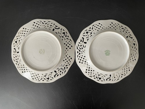 ANTIQUE C S BAVARIA PIERCED PORCELAIN PLATE Roses & Gold Set of 2 8” - Picture 5 of 8