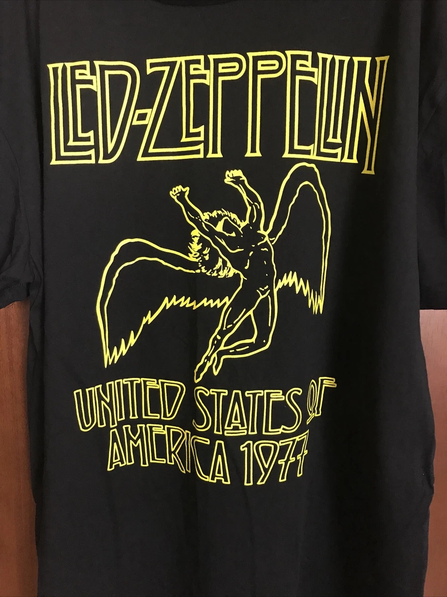 Led Zeppelin United States Of American 1977 Band Black Yellow T-Shirt Size 2XL