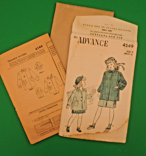 1940s Girls Advance #4549 Boxed Drop Shoulder Coat Sz 8 B26 Factory Folded - Picture 2 of 7