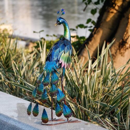 Metal Peacock Sculpture Garden Decor Art Statue Porch Pond Patio Lawn Home Yard - Picture 6 of 7