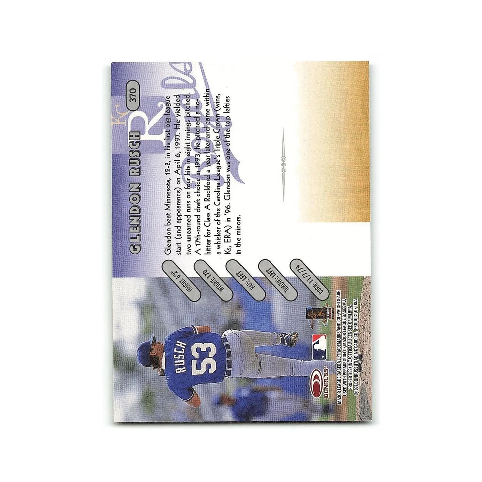 Glendon Rusch Rookie 1997 Donruss #370 Kansas City Royals Baseball Card NM - Image 2 of 3