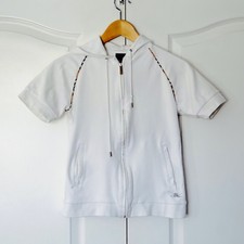 Burberry Golf White Sweater Short Sleeve Zip Hoodie Size SM