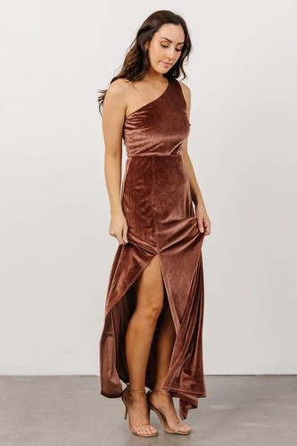 Baltic Born Tatiana Velvet One Shoulder Maxi Dress Women's Rust Size Small - Afbeelding 2 van 7