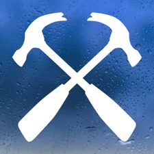 Crossed Hammers Vinyl Decal | Claw Carpentry Construction | Die Cut Sticker