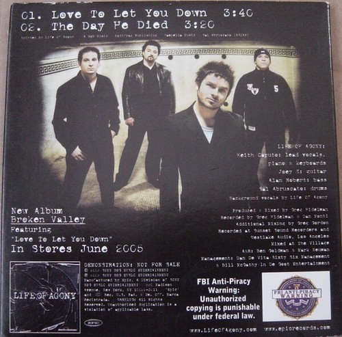 Life Of Agony– Love To Let You Down + The Day He Died (CD, Single Promo) V.G - Picture 2 of 3