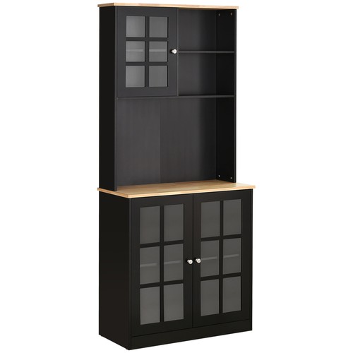 72" TALL Kitchen Pantry Storage Cabinet Buffet Hutch with Microwave Countertop