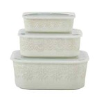 Pioneer Woman Vintage Lace Nesting Bowls Lids 6pc Set Rectangular Ceramic Linen