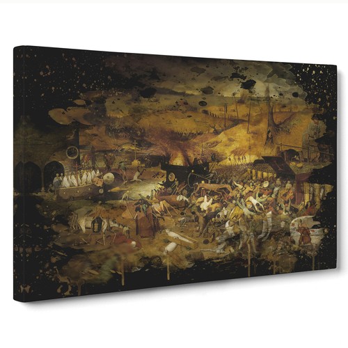 Stampa artistica da parete su tela Pieter Bruegel il vecchio il trionfo della morte decorazione incorniciata - Foto 2 di 6